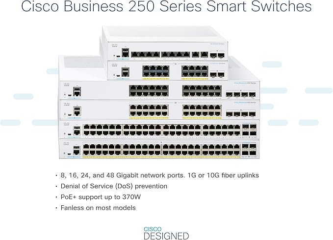 CISCO DESIGNED Business CBS250-48PP-4G Smart Switch | 48 Port GE | Partial PoE | 4x1G SFP | Limited Lifetime Protection (CBS250-48PP-4G)