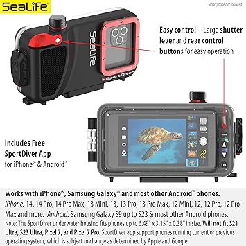 SeaLife Underwater Smartphone Scuba Case & Sea Dragon 2500 Lumen Light, Waterproof Photography, Access Camera Controls, Leak Alarms, Fits Most Phones
