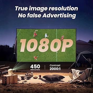 [Sound by J & Built-in Battery] Yaber T2 Outdoor Projector with WiFi 6 and Bluetooth, Native 1080P Smart Portable Projector for Inside Outside, Compatible with TV Dongle(Not Included)(Smile Face)