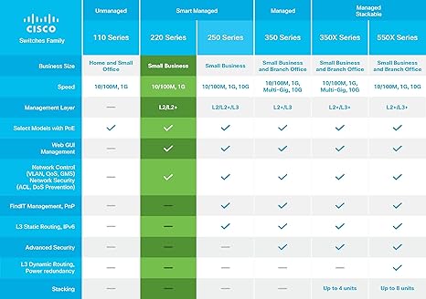 Cisco SF220-24 Smart Switch with 24 Fast Ethernet Ports plus 2 Gigabit Ethernet (GbE) Ports, Limited Lifetime Protection