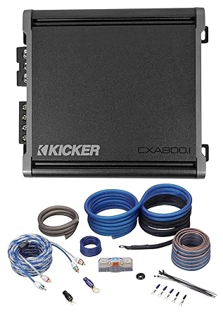 Kicker 46CXA8001T CXA800.1 800 Watt RMS Mono Class D Car Audio Amplifier Bundle with Rockville RWK4CU 4 AWG Gauge 100% Copper Complete Amp Installation Wire Kit OFC