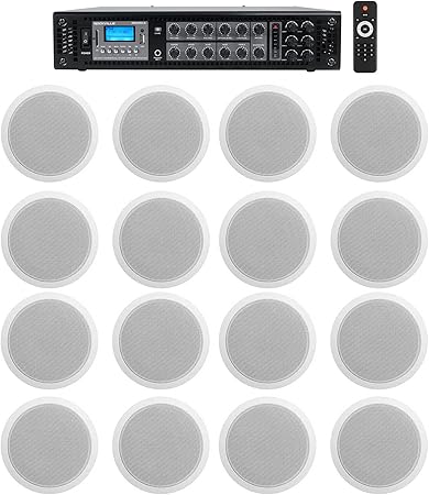 Rockville 6-Zone Amp+16 White 6" Ceiling Speakers for Restaurant/Bar/Cafe/Office