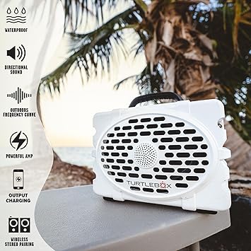 Turtlebox Gen 2: Loud! Outdoor Portable Bluetooth 5.0 Speaker | Rugged, IP67, Waterproof, Impact Resistant & Dustproof (Rich, Full Sound, Plays to 120db, Pair 2X for True L-R Stereo), (White)