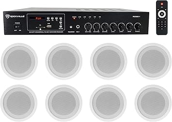 Rockville Commercial 70v Amp+(8) White 5" Ceiling Speakers 4 Restaurant/Bar/Cafe