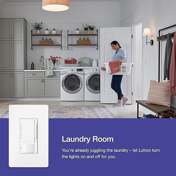 Lutron Maestro Motion Sensor Dimmer Switch for Bathroom, Garage, Laundry Room, and Closet, Occupancy and Vacancy Sensor, Single-Pole/Multi-Location, No Neutral Required, MSCL-OP153M-WH, White