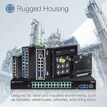 TRENDnet 10-Port Hardened Industrial Gigabit DIN-Rail Switch, DIN-Rail and Wall mounts Included, Dual redundant, RJ-45/SFP, Lifetime Protection, TI-G102