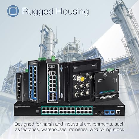 TRENDnet 10-Port Industrial Gigabit PoE+ Wall-Mounted Front Access Switch, TI-PG102F, 8x Gigabit PoE+ Ports, 2 x Gigabit SFP Slots, 240W PoE Budget, DIN-Rail & Wall Mount Brackets Included, IP30 Rated