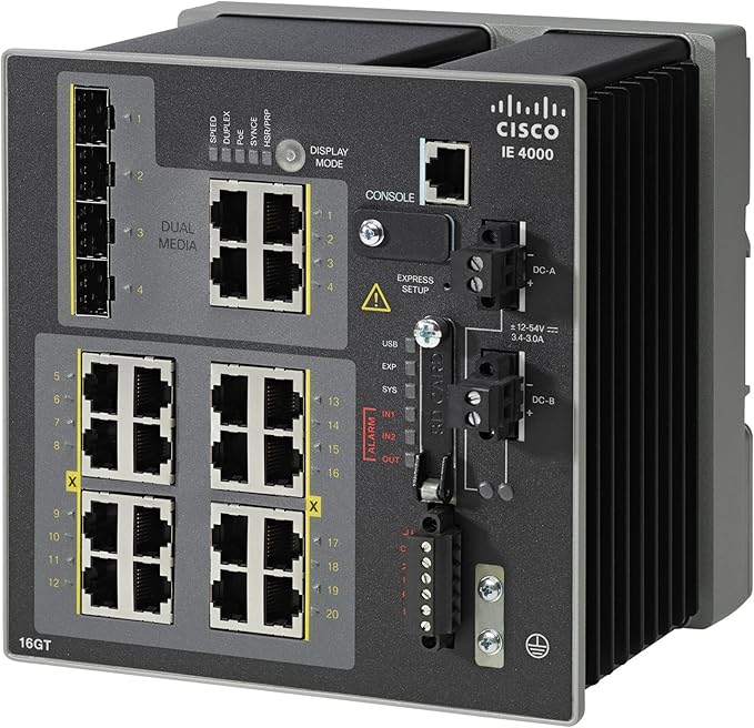 Cisco IE-4000-16GT4G-E Industrial Ethernet 4000 Series - Switch - Managed - 16 x 10/100/1000 + 4 x Combo Gigabit SFP - DIN Rail mountable - DC Power