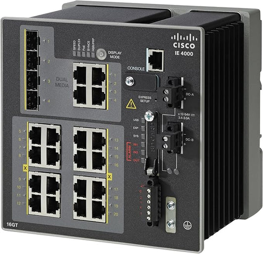 Cisco IE-4000-16GT4G-E Industrial Ethernet 4000 Series - Switch - Managed - 16 x 10/100/1000 + 4 x Combo Gigabit SFP - DIN Rail mountable - DC Power