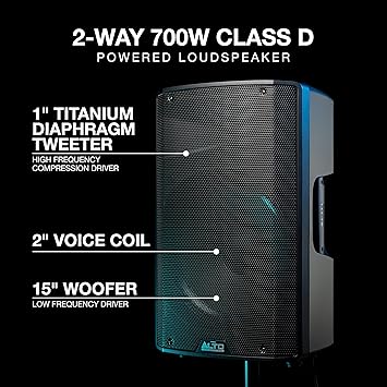 ALTO TX315 - 700W Powered DJ Speakers, PA System with 15" 2 Way, Signal Limiting and Switchable Mic Line Preamp and XLR In/Out