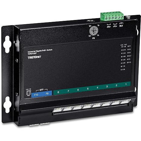 TRENDnet 10-Port Industrial Gigabit PoE+ Wall-Mounted Front Access Switch, TI-PG102F, 8x Gigabit PoE+ Ports, 2 x Gigabit SFP Slots, 240W PoE Budget, DIN-Rail & Wall Mount Brackets Included, IP30 Rated