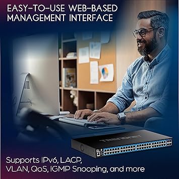 TRENDnet 52-Port Gigabit Web Smart Switch with 10G SFP+ Ports, TEG-3524S, 48 x Gigabit Ports, 4 x 10 SFP+ Ports, Network Ethernet Switch, Lifetime Protection, Black