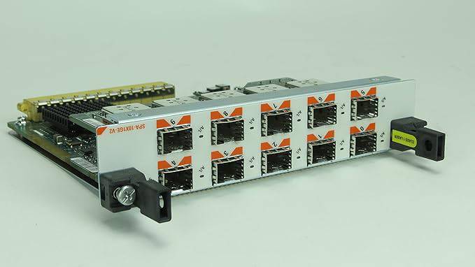 Beaver Computer 10-port gigabit Ethernet shared port adapter SPA-10X1GE-V2, with multiple Ethernet ports and configuration interface.