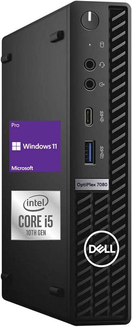 Dell OptiPlex 3080 Micro desktop computer with Intel Core i5, 16GB RAM, 512GB SSD, WiFi, HDMI, Bluetooth, Windows 11 Pro.