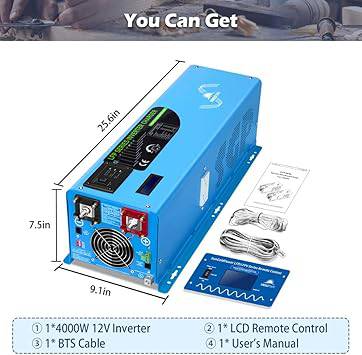 4000W 12V Inverter Charger,Peak 12000W,240Vac Input, 120V/240Vac Output Split Phase,Low Frequency,Pure Sine Wave Inverter, LCD Remote Controller,for Off Grid System(Upgraded Version)