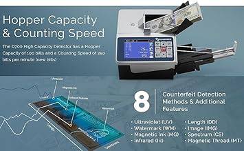 AccuBANKER D700 Multi Currency Duo Automatic Value Counting with 8-Point Counterfeit Bill Detector, Multi-Orientation Bill Feeding, Currency Detection USD & Euro, Commercial Grade