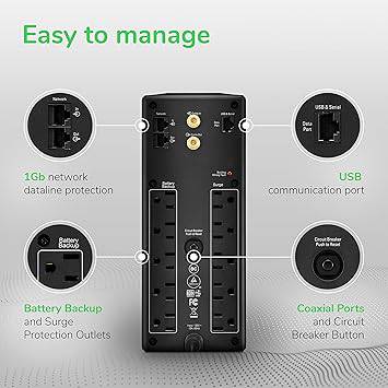 APC 1500VA UPS Battery Backup & Surge Protector, APC UPS Back-UPS Pro (BX1500M)