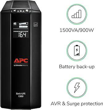 APC 1500VA UPS Battery Backup & Surge Protector, APC UPS Back-UPS Pro (BX1500M)