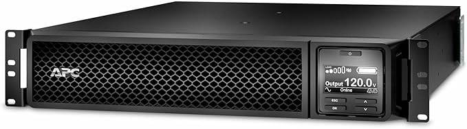 APC Smart-UPS SRT 1000VA rack-mount uninterruptible power supply with 6 outlets, 120V, 2U size, model SRT1000RMXLA