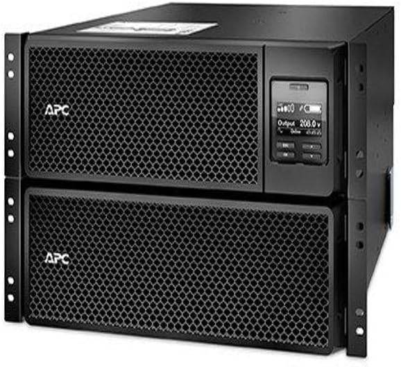 APC SRT10KRMXLT rack-mountable UPS system with cooling fans and connection ports for reliable power backup.