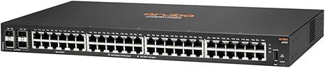 Beaver Computer Aruba 6000 48G 4SFP switch with multiple Ethernet ports and SFP slots on a network equipment rack.
