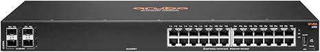Aruba 6100 24G 4SFP+ switch by Beaver Computer, showing ports and internal components on a network device.