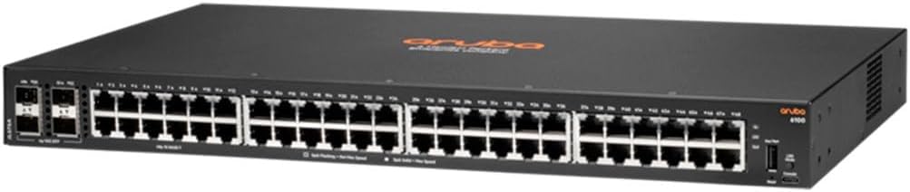 Beaver Computer Aruba 6100 48G 4SFP+ switch with internal UPC port, no localization or cord, shown on a plain background.