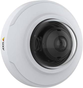 AXIS M3066-V UC INDR mini dome security camera with 4MP resolution and wide field of view, mounted indoors.