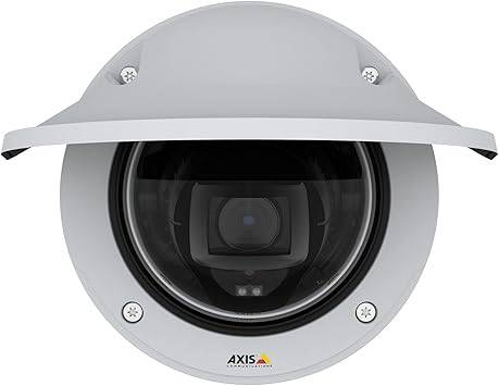 AXIS P3247-LVE network camera by Beaver Computer showing a sleek black security camera with multiple lenses and mounting hardware
