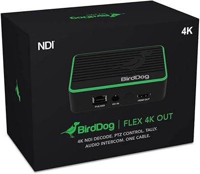 BirdDog Flex 4K Out Full NDI Decoder by Beaver Computer shown connected to video equipment with display and cables.