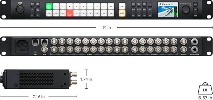 Blackmagic Design ATEM 2 M/E Constellation HD video switcher with multiple control panels and professional broadcast features.