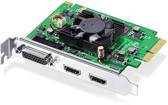 Blackmagic Design Intensity Pro 4K PCIe video capture card installed in a computer, showing ports and circuit board details