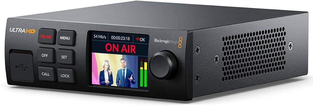 Blackmagic Design Web Presenter 4K by Beaver Computer, compact device for streaming and video broadcasting, front view image.