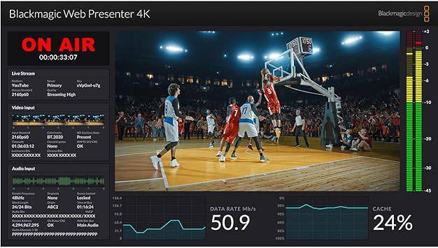 Blackmagic Design Web Presenter 4K by Beaver Computer, compact device for streaming and video broadcasting, front view image.