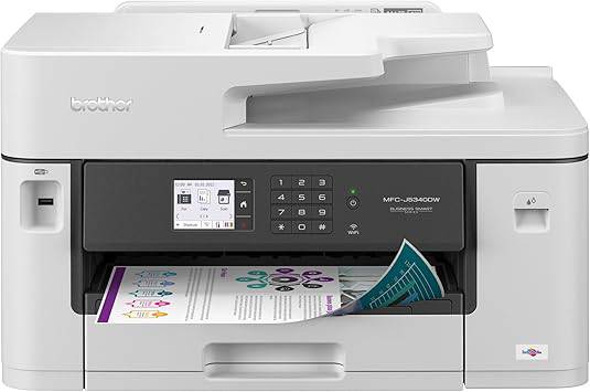 Brother MFC-J5340DW all-in-one color inkjet printer in white, with printing up to 11x17 inch ledger size.