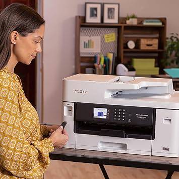 Brother MFC-J5340DW all-in-one color inkjet printer in white, with printing up to 11x17 inch ledger size.