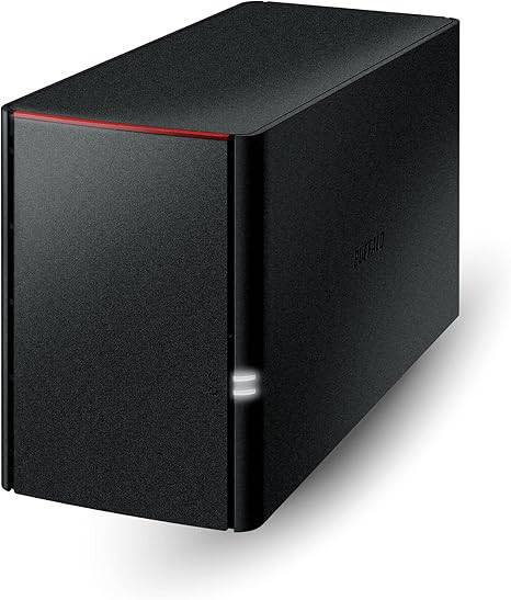 Buffalo LinkStation 220 4TB 2-bay NAS with hard drives, home cloud and network storage device, black rectangular unit with LEDs