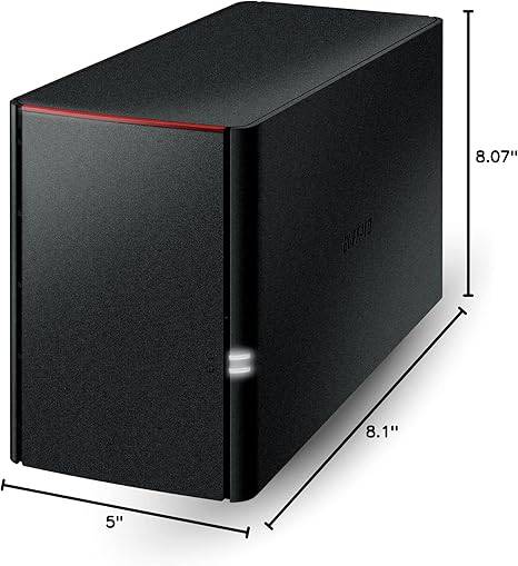 Buffalo LinkStation 220 4TB 2-bay NAS with hard drives, home cloud and network storage device, black rectangular unit with LEDs