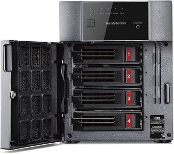 Buffalo TeraStation 3410D 4-bay RAID NAS and iSCSI storage device in black, 16TB capacity with multiple drive bays.