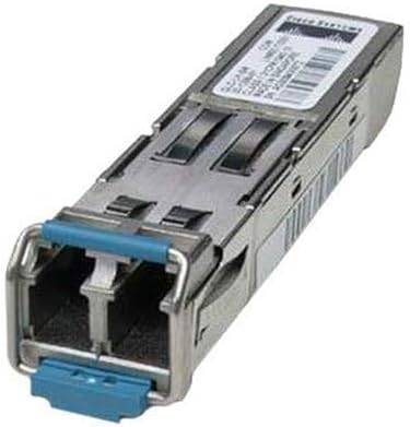 Cisco 1000BASE-EX SFP module for Gigabit Ethernet, hot-swappable, with standard 5-year warranty, shown in a professional network setup.