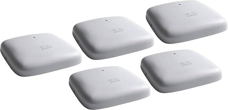 Five Cisco Business 240AC Wi-Fi access points with 802.11ac, 4x4 MIMO, 2 GbE ports, ceiling mount, in a bundle.