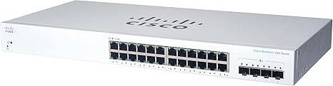Cisco Business CBS220-24T-4X Smart Switch with 24 Ethernet ports, 4x10G SFP+ ports, and a 3-year hardware warranty.