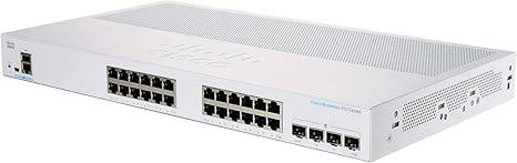 Cisco Business CBS350-24T-4G managed switch with 24 Gigabit Ethernet ports and 4 SFP slots, featuring limited lifetime protection.