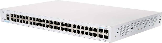 Cisco CBS350-48T-4G managed switch with 48 Gigabit Ethernet ports and 4 SFP ports, featuring limited lifetime protection.