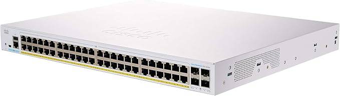 Cisco CBS350-48T-4X managed switch with 48 Gigabit Ethernet ports and 4 10G SFP+ ports, limited lifetime protection.