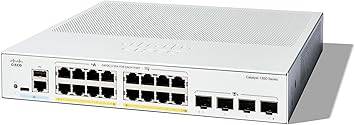 Cisco Catalyst 1300-16P-4X managed switch with 16 Gigabit Ethernet ports, PoE, and 4x10GE SFP+ ports, featuring limited lifetime protection.