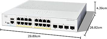Cisco Catalyst 1300-16P-4X managed switch with 16 Gigabit Ethernet ports, PoE, and 4x10GE SFP+ ports, featuring limited lifetime protection.