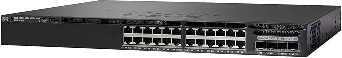 Cisco Catalyst 3650-24TD-L network switch with 24 Gigabit Ethernet ports, 2 10G uplinks, 2 1G uplinks, 1 RU size, and 250W power supply.