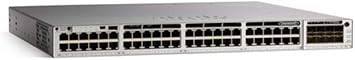Cisco Catalyst C9300-48T Ethernet switch with 48 ports, gray metal chassis, and multiple Ethernet ports for network connectivity.