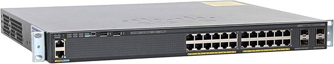 Cisco Catalyst WS-C2960X-24PS-L 24-port Ethernet switch with 370W PoE, featuring multiple Ethernet ports and power supply.